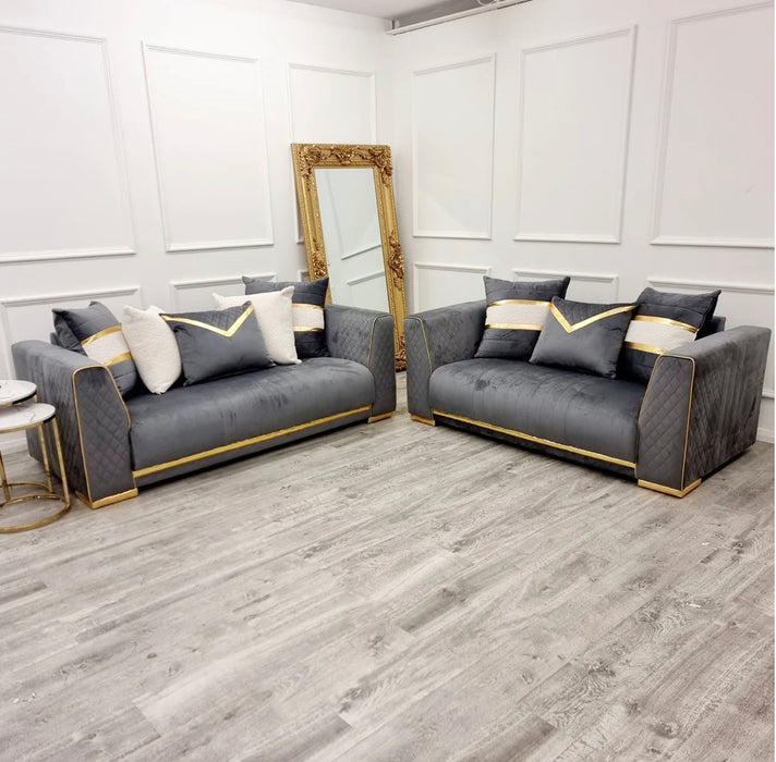 Empire 3 & 2 Seater Sofa Set - Gold