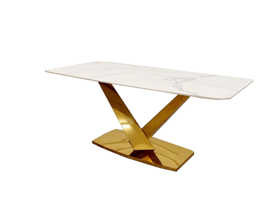 Valeo Gold 1.8 Dining Table with Polar White Sintered Stone Top