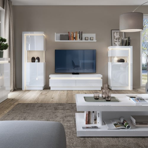 Lyon 2 drawer TV cabinet (including LED lighting) in White and High Gloss