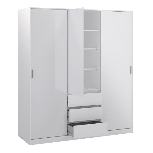 Naia Wardrobe with 2 sliding doors + 1 door + 3 drawers