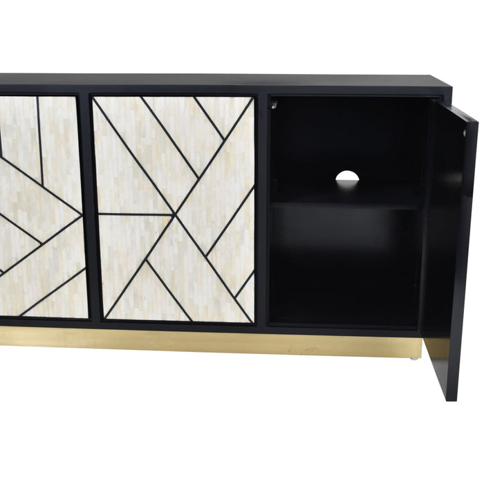 Credenza Abstract 3 Door Cabinet with Bone Inlay