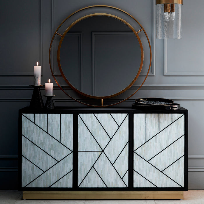 Credenza Abstract 3 Door Cabinet with Bone Inlay