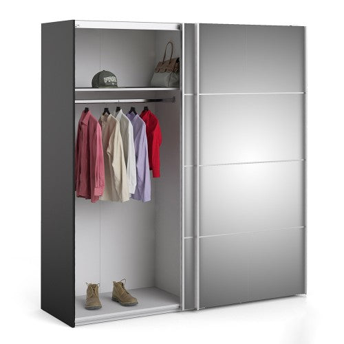 Verona Sliding Wardrobe 180cm in Black Matt with Mirror Doors with 5 Shelves