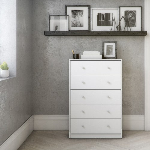 May Chest of 5 Drawers in White