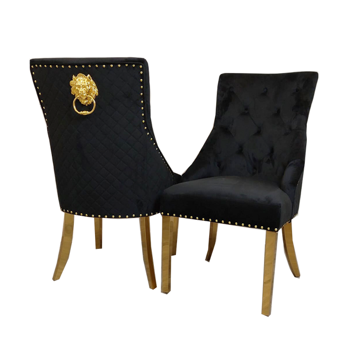 Bentley Gold Dining Chair with Lion Knocker & Quilted Back