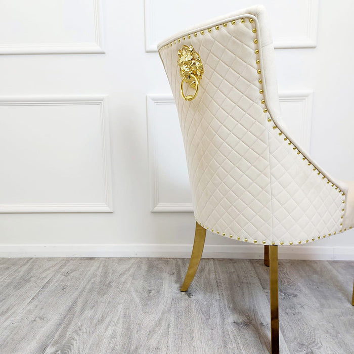 Bentley Gold Dining Chair with Lion Knocker & Quilted Back