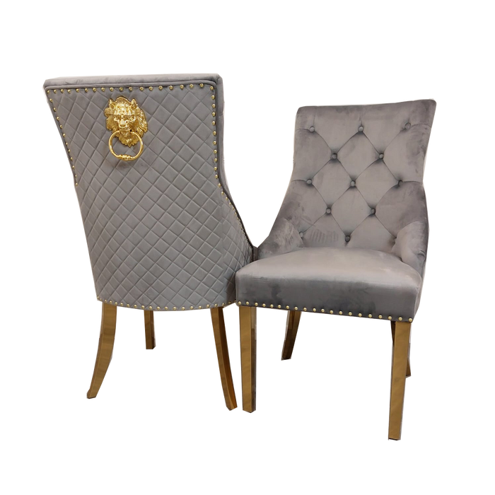 Bentley Gold Dining Chair with Lion Knocker & Quilted Back