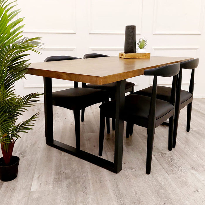 Freya 1.8 Dining Table Solid Dark Pine wood with Matt Black Metal Leg