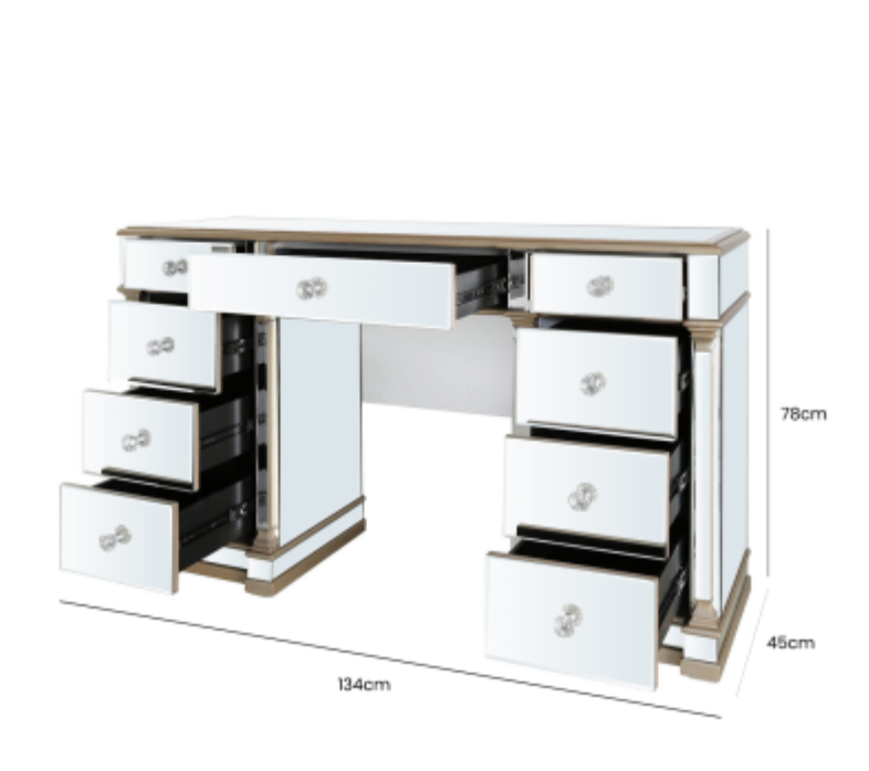 Apollo Champagne Mirrored 9 Drawer Dressing Table