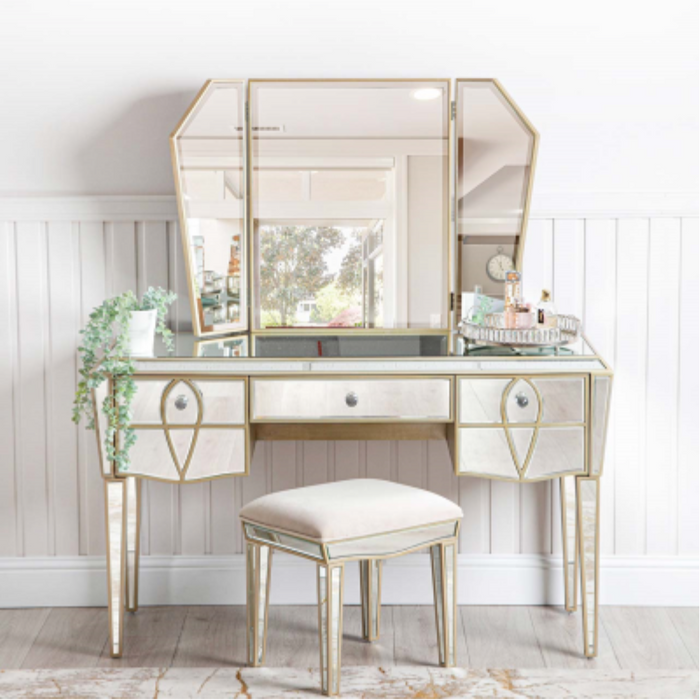 Pristina Mirror Champagne 3 Drawer Dressing Table