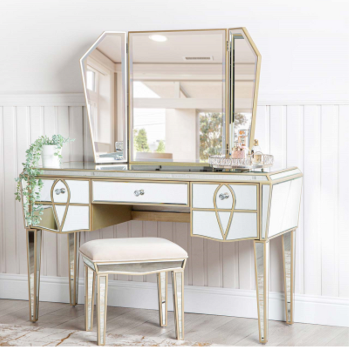 Pristina Mirror Champagne 3 Drawer Dressing Table