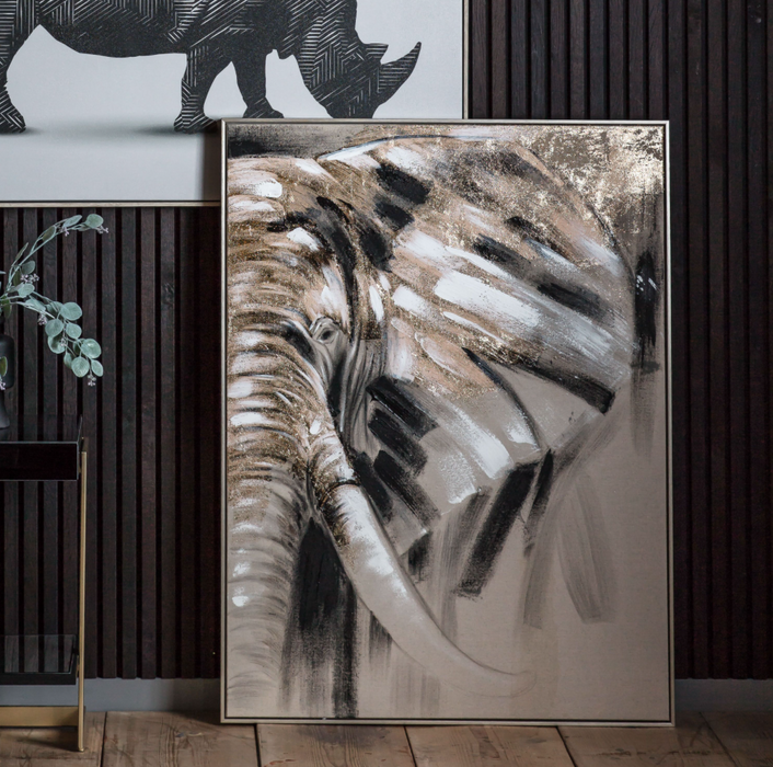 Wondering Elephant Abstract Framed Canvas