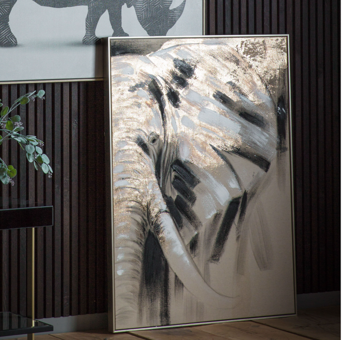 Wondering Elephant Abstract Framed Canvas