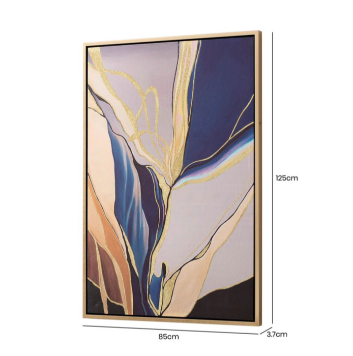 Dark Blue and Gold Framed Abstract Canvas Wall Art