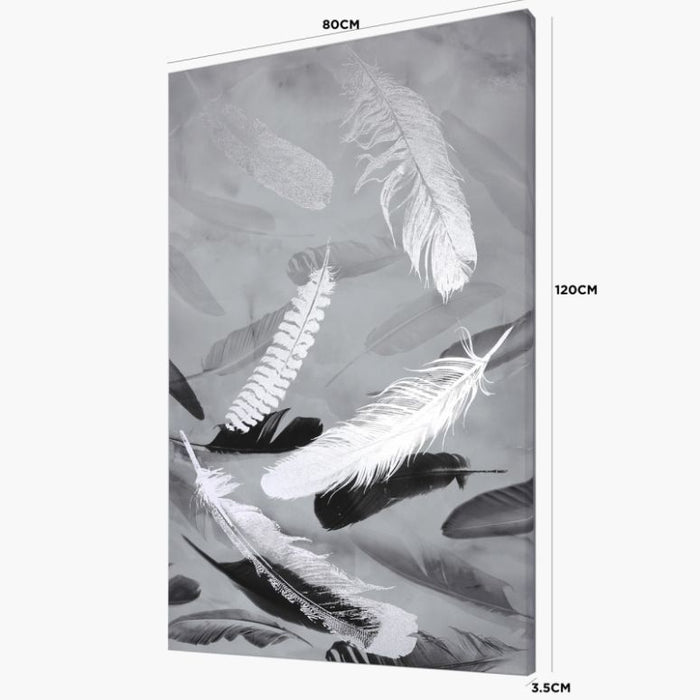 Black and Silver Feather Print Canvas Wall Art